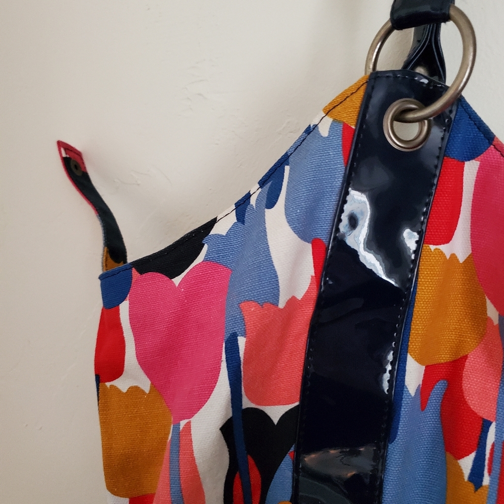 Anthropologie Vivid Spring Cheerful Multicolor Tulip Print Graphic Pattern Bag - Picture 10 of 12